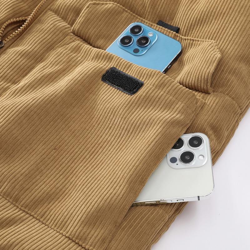 Herren Cordweste mit Fleecefutter, Verdickte Weste, Übergröße Stehkragen, Mehrfachtaschen Arbeitskleidung, Daunen-Baumwollweste, Trendig