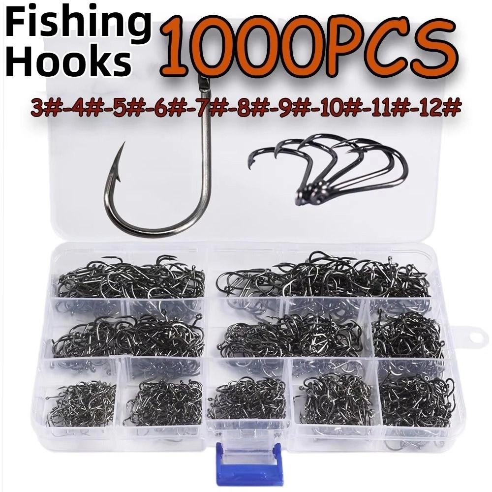 1000Pcs Size 3-12 Fishing Hooks Set Carbon Steel Barbed Fishing Hooks  Fishing Accessories
