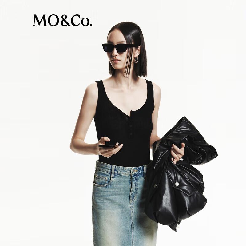 MO&Co. Women's Merino Wool Blend Henley Tank Top