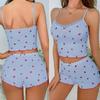 Strawberry Print Camisole Shorts Pajama Set with Bow - Women's Summer Loungewear