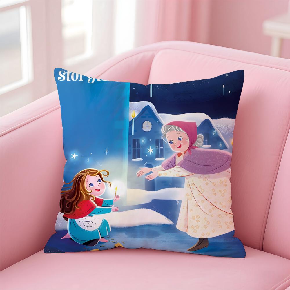 Story The Iittle Match Girl Illustration Art Cushion Cover Linen Pillowcase Cover Soft Decor for Sofa Home Room