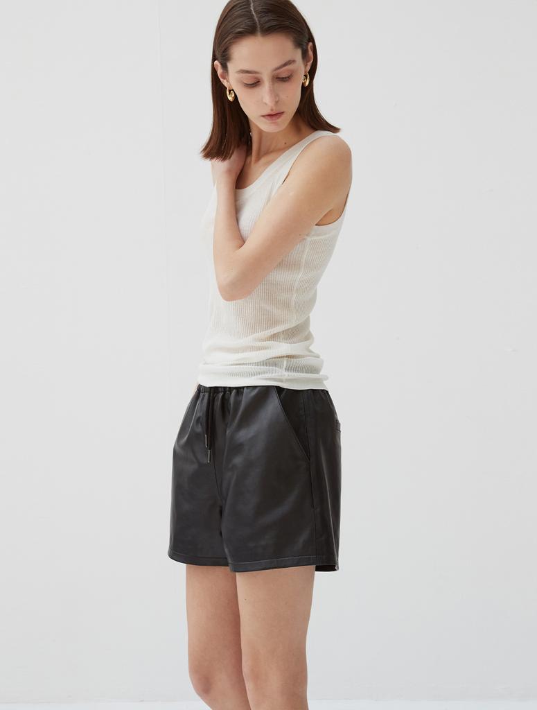 Beleudemaleu Italian Nappa Lambskin Banding Shorts