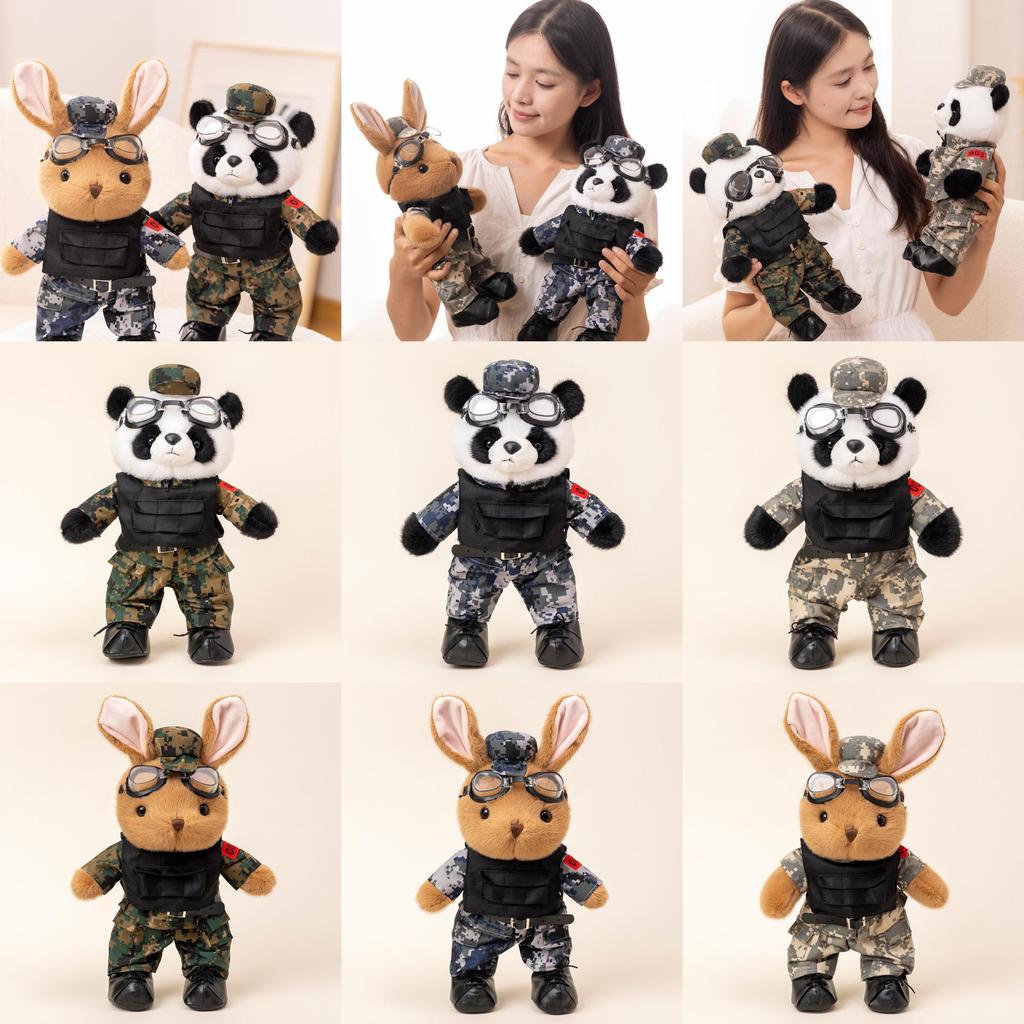 Rabbit Panda Plush Stuffed Toy Removable Military Souvenir Xmas Gift