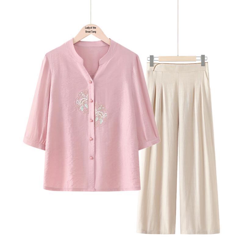 Elegant Viscose Blend Two-Piece Set for Middle-Aged Women