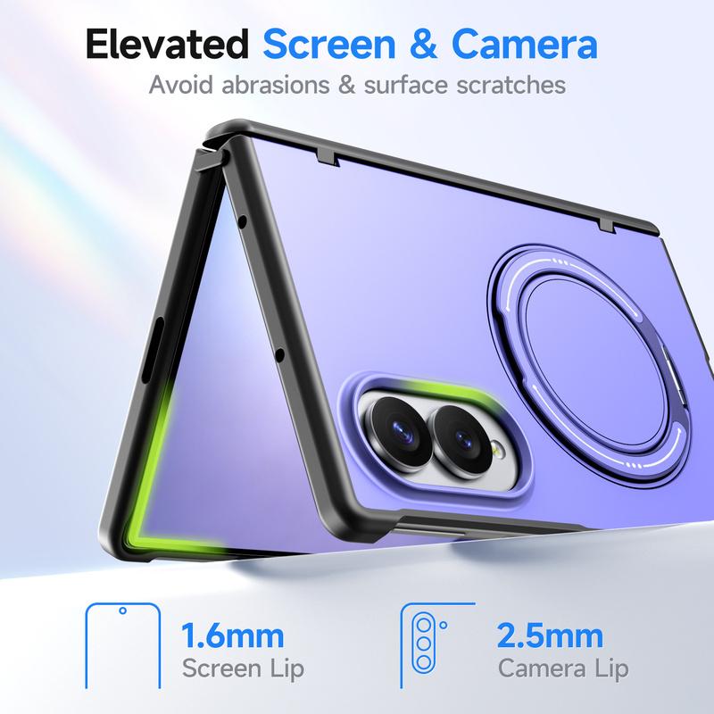 Aluminum Alloy Back Cover Phone Case for Samsung Galaxy Z Fold 8 Wide 5G with 360° Rotating Ring Kickstand Hinge Protect Cover