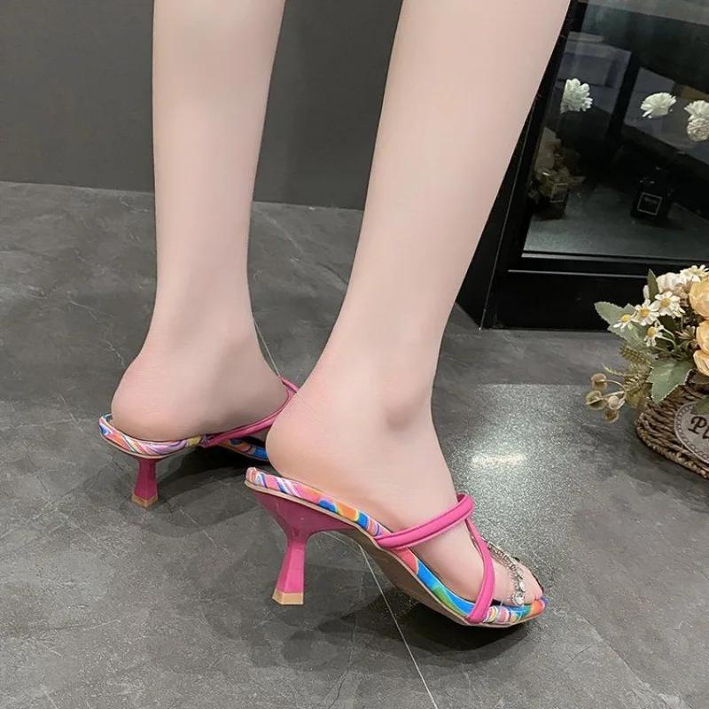 Fashion Square Toe Shoes for Women With Heel Sandals Designer Luxury Slides Non Slip Shoe Unique On Offer Vip Low Price Woman Slippers