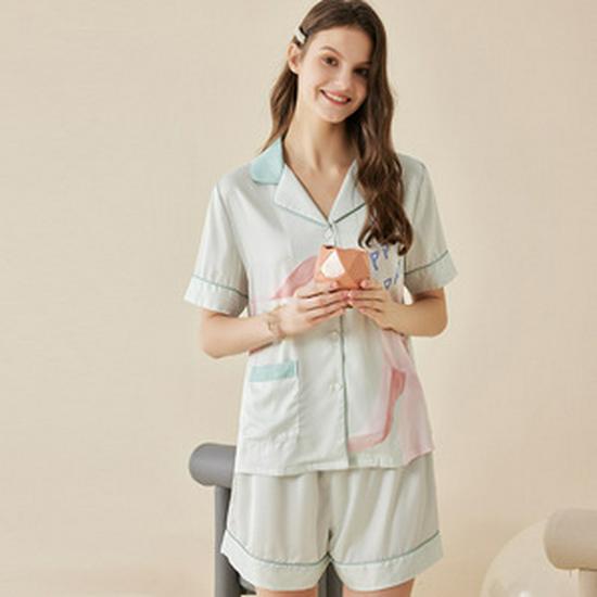 Clearance: Spring/Summer Ice Silk Pajama Set for Couples - Women's Imitation Silk