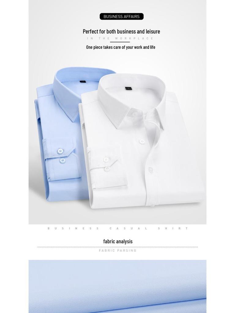 Men's Solid Color Long-Sleeve Business Shirt - Formal Workwear