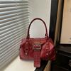 Yogodlns Women Y2K Bowling Handbag Retro Metal Buckle Design Shoulder Bag Vintage Faux Leather Detachable Strap Crossbody Bag for Shopper