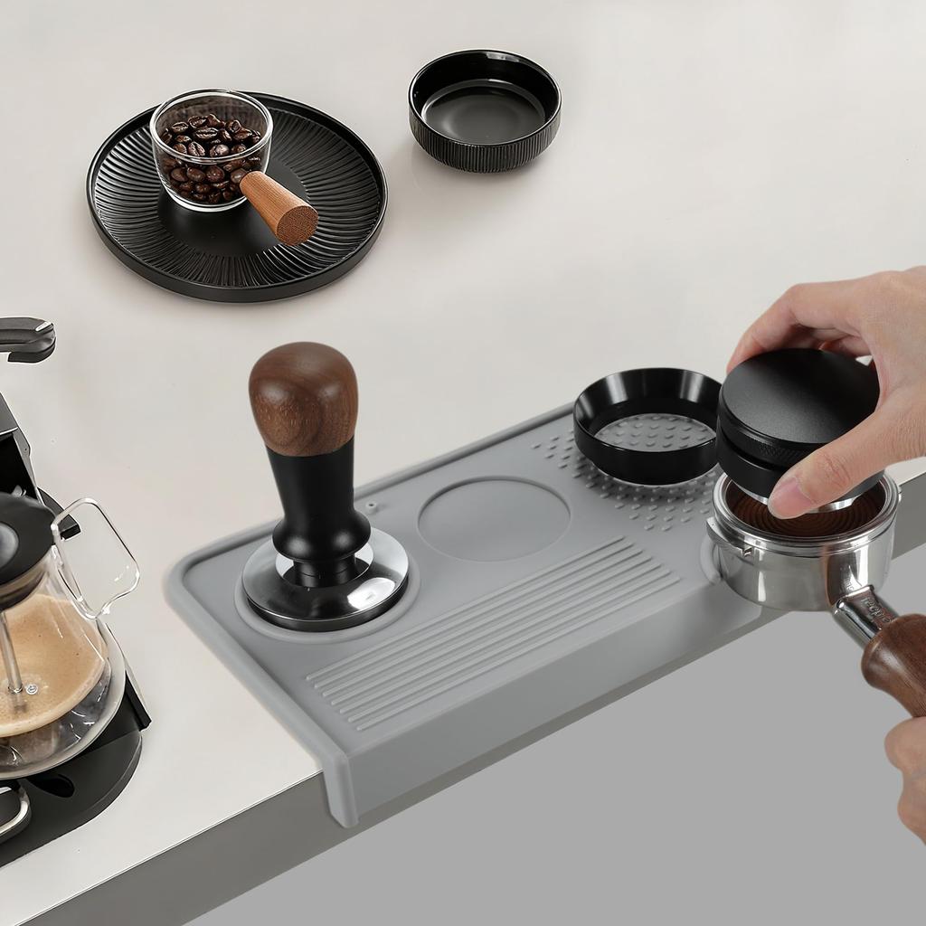 VOCOSTE Tamper Mat, Espresso Tamping Mat, Silicone, Heat-Resistant, L-Shaped Edge, Non-Slip, Anti-Slip, Washable, Coffee Tamper Tool, Coffeeware
