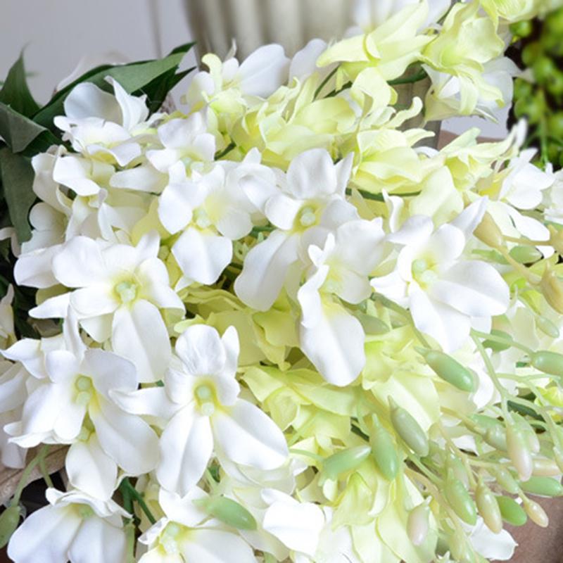 Artificial Orchid Flowers Branch Handmade Decorative Silk Fake Orchid Flower for Home Wedding Garden Decor White