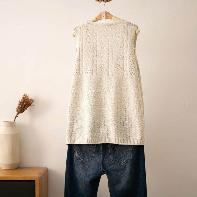 Colete Tricotado Feminino Oversize Camiseta Regata Sem Mangas Tops Soltos Colete Suéter Espessado Casual Gola Redonda Colete