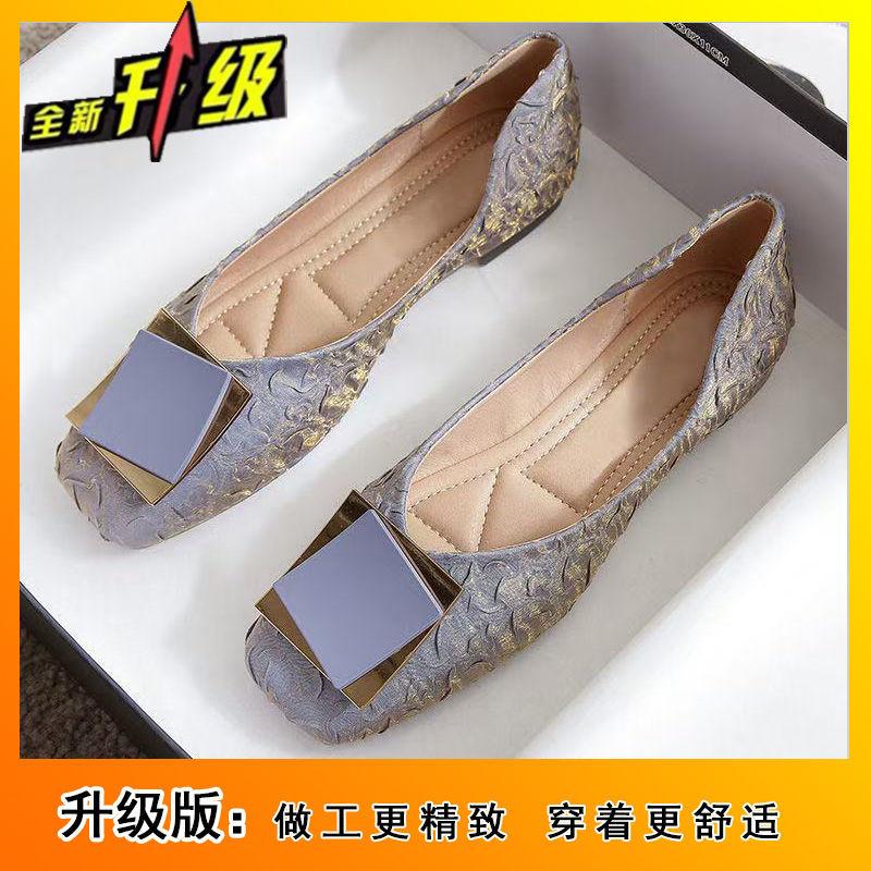 French boat shoes women's summer flat-bottomed ladyshoes 2025 new fairy wind gentle single shoes late evening wind square head beanie shoes women