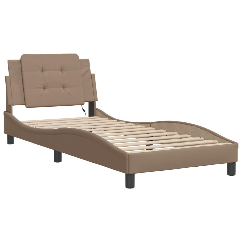 Vidaxl Bed Frame With LED, Color Cappuccino, 90X190 Cm, Faux Leather