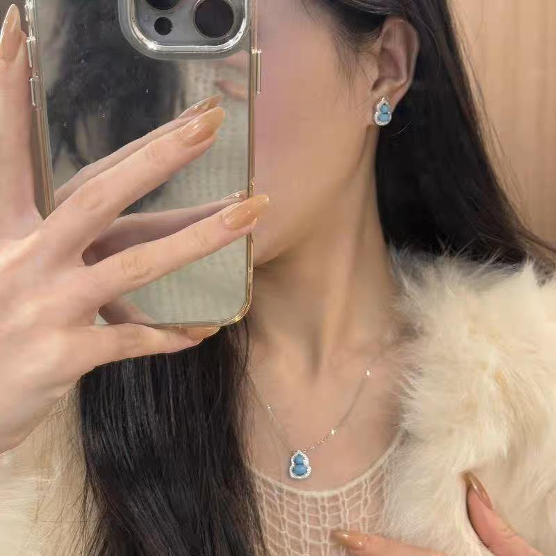 Egyptian/New Chinese Turquoise Gourd Necklace Female White National Tide Inlaid Retro Premium Lucky Clavicle Chain