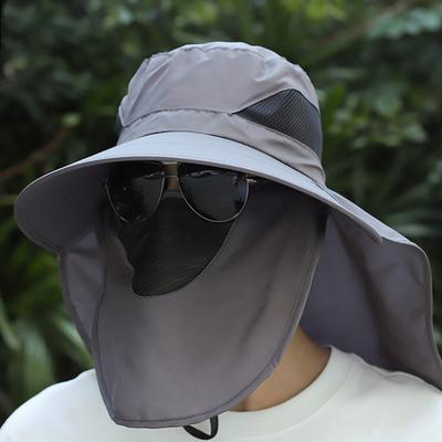 Summer Quick-drying Boonie Men Women Hat Outdoor Face Mask Wide Brim Bucket Hat Sun Protection Wide Brim Cap for Fishing Hunting