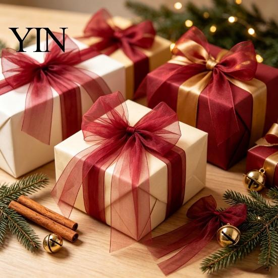 Elegant Ribbon Bows for Party Decor Tulle Bow Christmas Tree Decoration, Pre-tied Gauze Mesh Transparent Floral Arrangements Xmas Tree, Wreath,