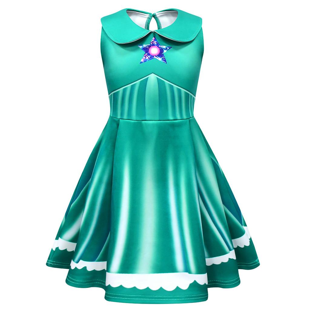83050 Kids Girls Princess Rosalina Printed Lapel Collar Sleeveless Dress 100cm зелёный
