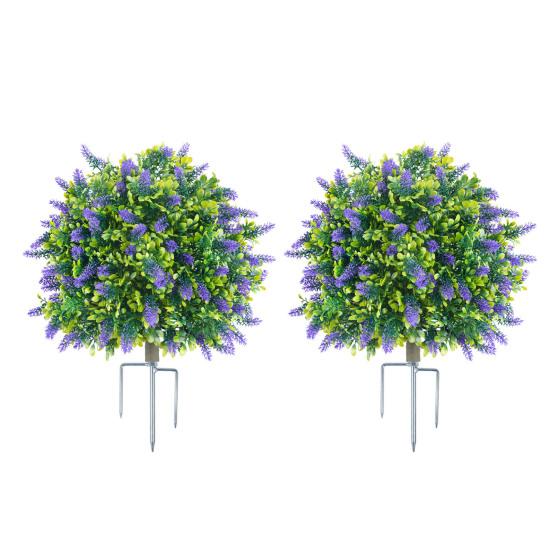 Künstlicher Lavendel-Formschnitt-Ball UV-beständig Falscher Buchsbaum Strauch mit Erdspieß Unechte Immergrüne Baum Pflanze für Innen Außen