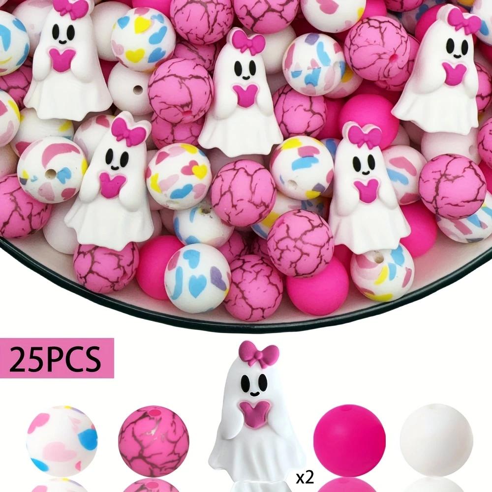 25PCS Multi-Size Halloween-Themed Silicone Beads Set, Perfect for DIY Craft Projects Like Keychains, Necklaces, Bracelets & More