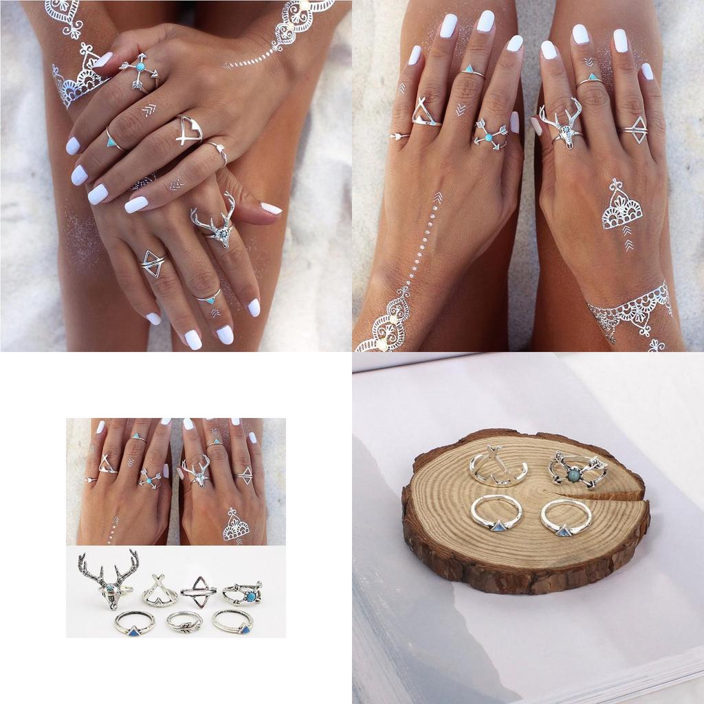 Vintage Gold And Silver Boho Gypsy Deer Head Triangle Turquoise Alloy Rings For Men And Women