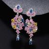 Cute Female Silver Color Flower Drop Stud Earrings Lovely Bridal Wedding For Women