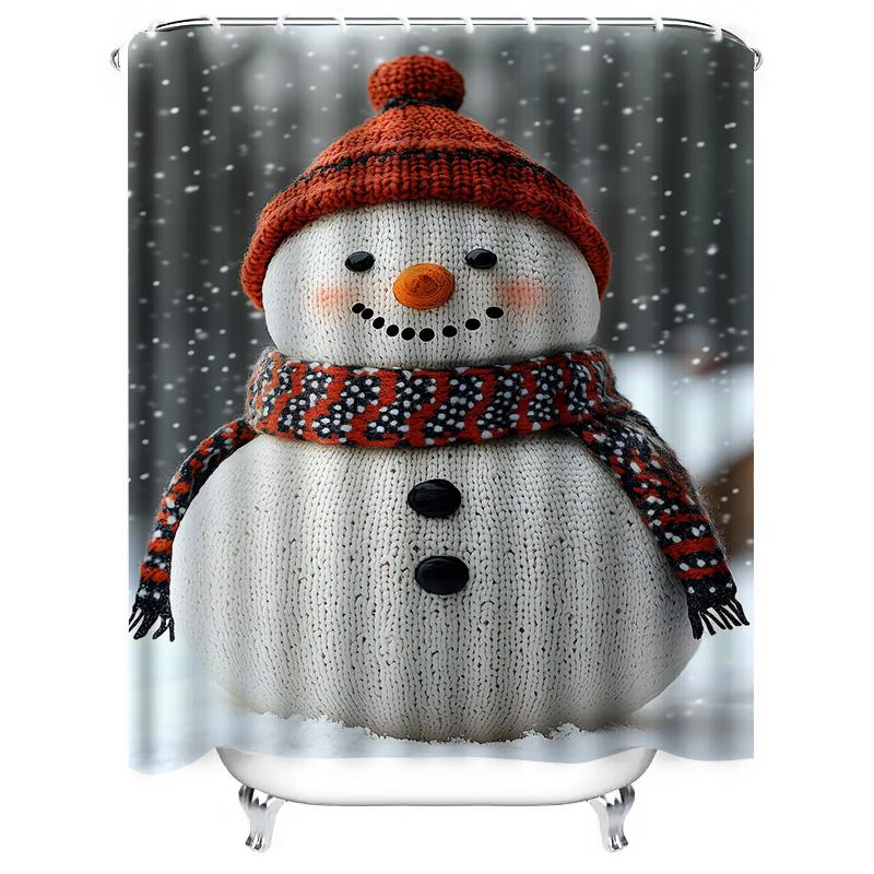 Tuniu Charming Snowman Winter Holiday Shower Curtain Cute Festive Bathroom Decor Set