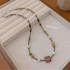 BLINGBAY Damen-Anhänger-Halskette, braune quadratische Perlen-Halskette, Damen-Chinese-Retro-Kunst-Pullover-Kette, Maillard-Accessoires, Schmuck, Geschenke