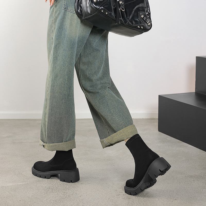 Krazing Pot Flock Round Toe Зимние толстые каблуки Современные короткие женские ботинки — фото 10