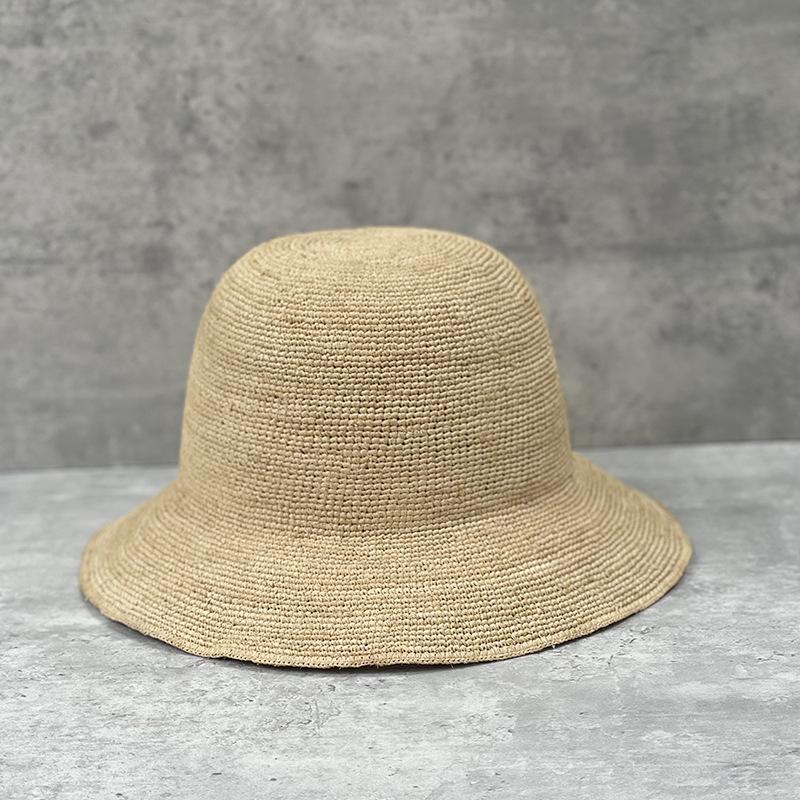 60Cm Big Head Circumference Extra Fine Raffia Woven Hand Crochet Straw Hat Women'S Summer Foldable Sunscreen Sunshade Fisherman Hat