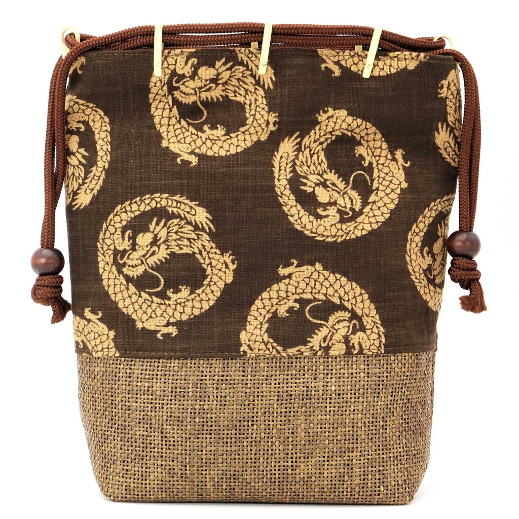 Maruzen Drawstring Bag with Shingen Maruryu Made in 24 x 20 x 7 cm Wickerwork, Bag, Design, Japan, Brown, Approx.