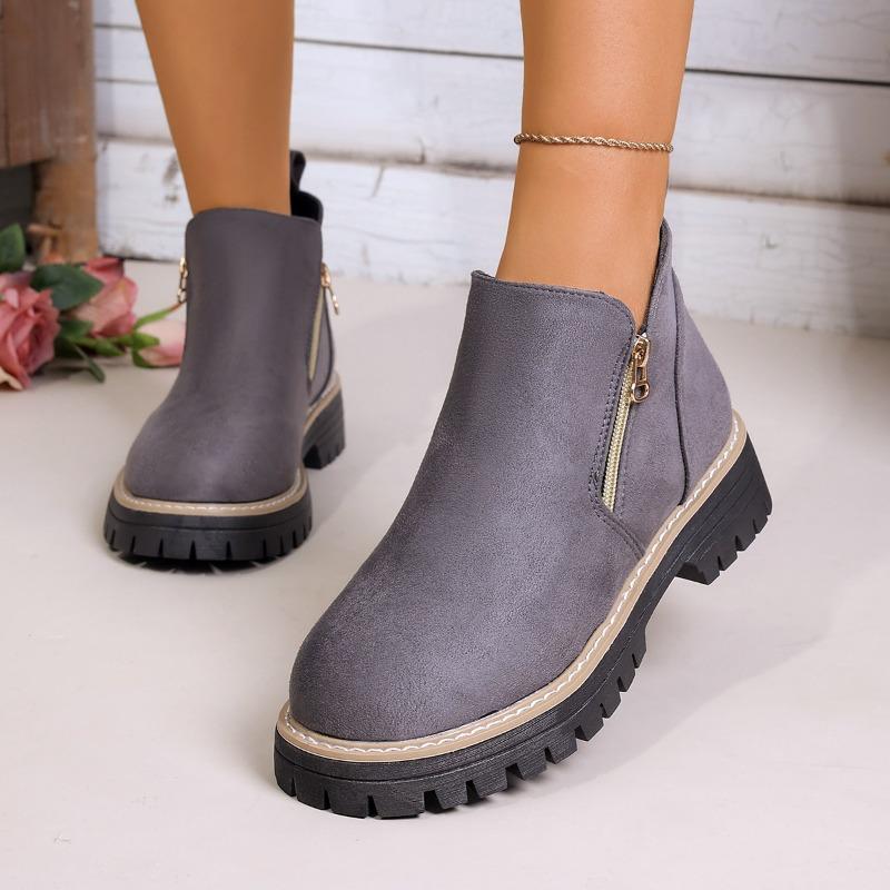 Damen Herbst-Winter Runde Spitze Chunky Absatz Kurze Martin Stiefel mit Seitenreißverschluss, Erhältlich in Großen Größen.