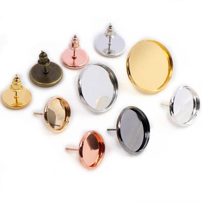 6/8/10/12/14/16/18/20mm 8 Colors Plated High Quality Stainless Iron Earring Studs(with Ear Plug) Base,Fit 6-20mm Glass Cabochons