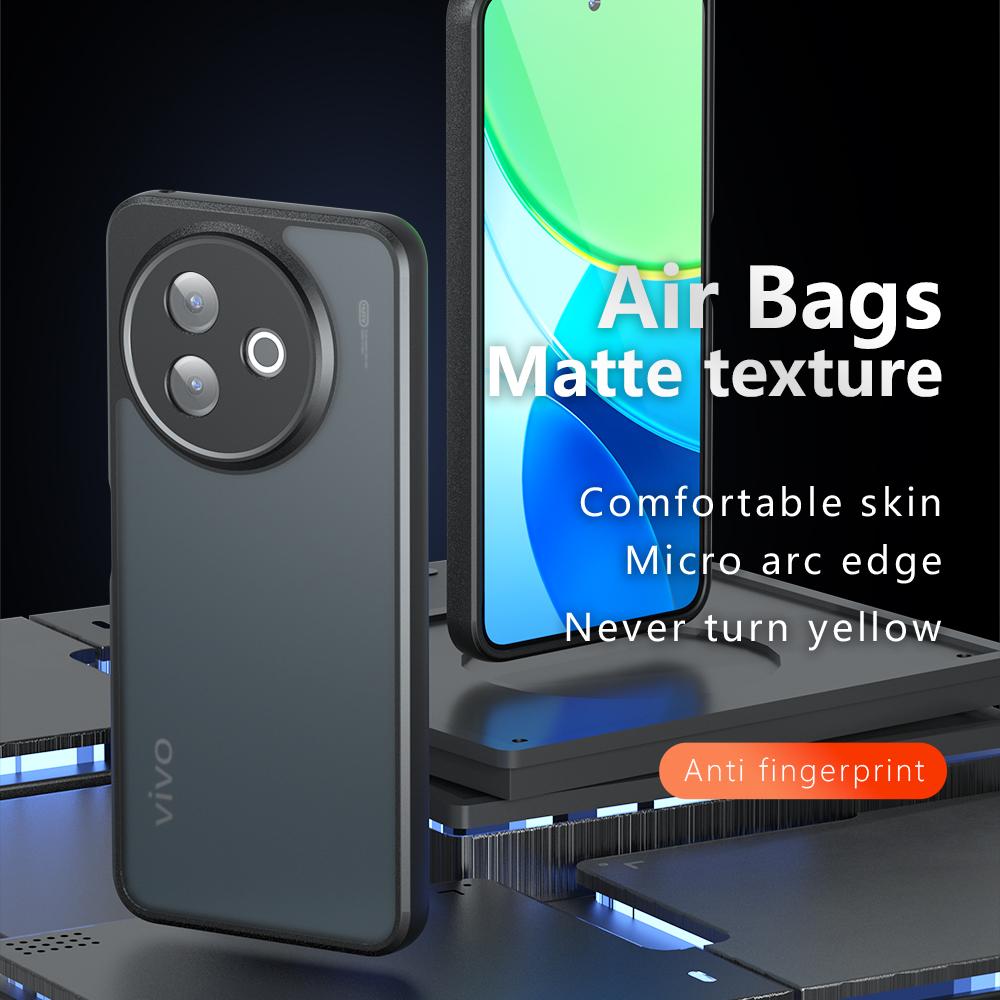 

For vivo Y39 5G Case Skin-Touch TPU+PC Matte Phone Shell,Transparent Black Type A