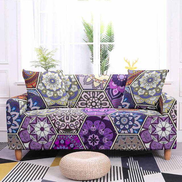 Geometrický potah na pohovku do obývacího pokoje Elastický potah na pohovku Mandala Potisk Stretch Potah Rohový potah na pohovku Křeslo Home Decor