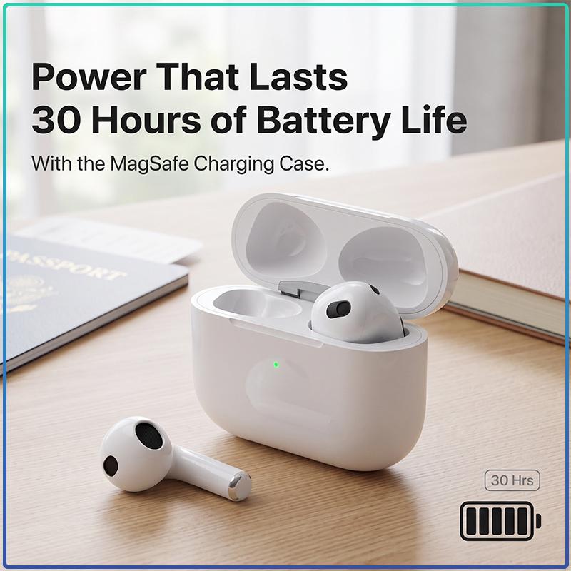 Apple Wireless Earbuds AirPods 3 360° Surround Spatial Audio Touch Control Auto Pair HD Clear Call Lightweight Sports Bluetooth Headphones
