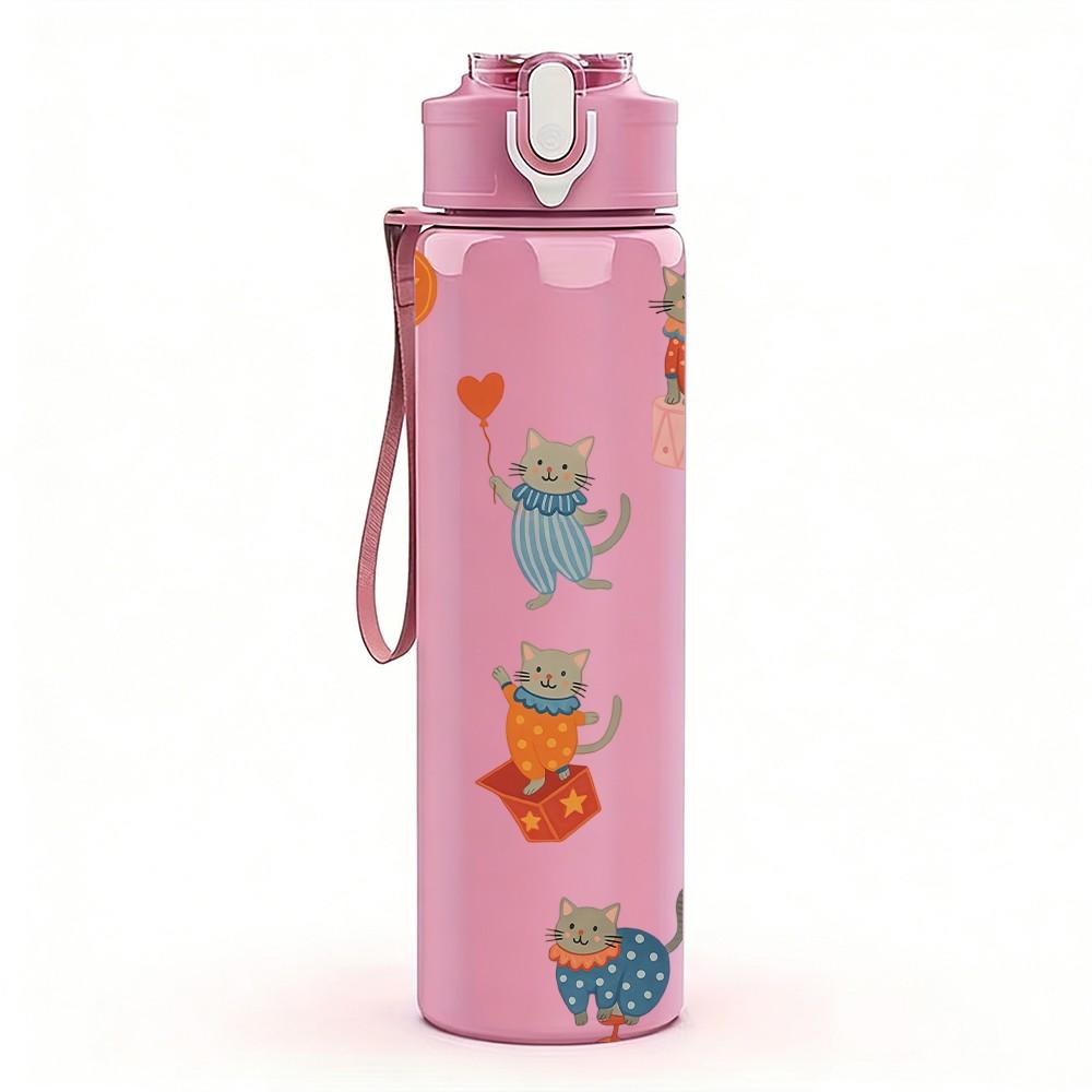 1PC Cartoon Character Set Print 750ml Color Plastic Sports Water Bottle Leakproof Flip Straw Lid Suitable for Sports Office Home Use