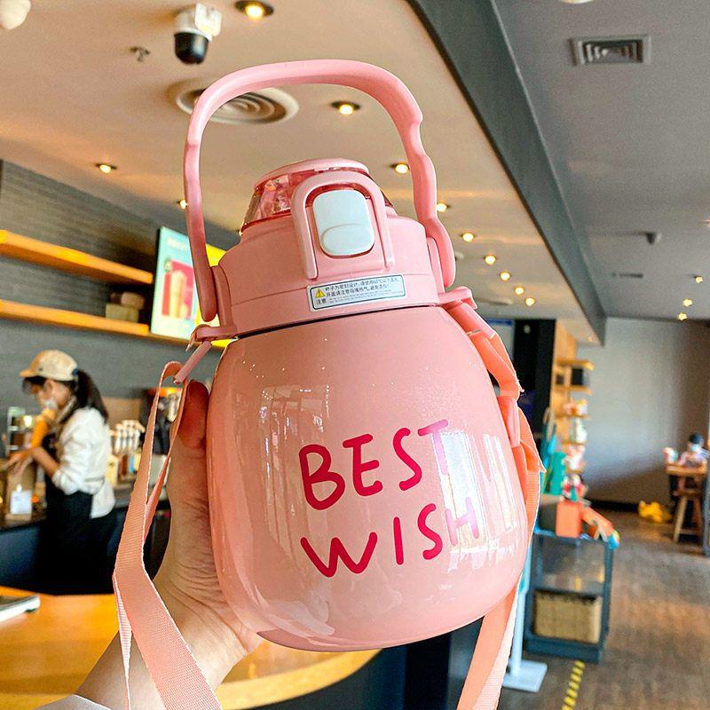 Outdoor 316 Stainless Steel Vacuum Cup with Straw Big Belly Pink 1000ml