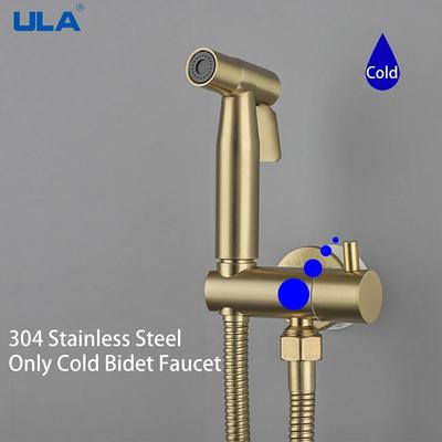 ULA pojedynczy kran bidetowy zimnej wody złoty szczotkowany mosiężny kran przenośna rączka bidetowa zestaw prysznicowy toaleta Shattaf Bidet higieniczny prysznic