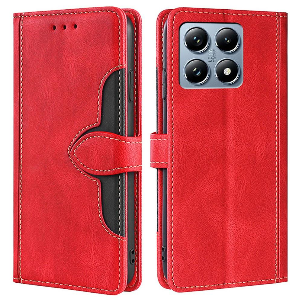 

For Xiaomi 14T Pro Case Leather Wallet Phone Cover with Straw Hat Magnetic Clasp Red
