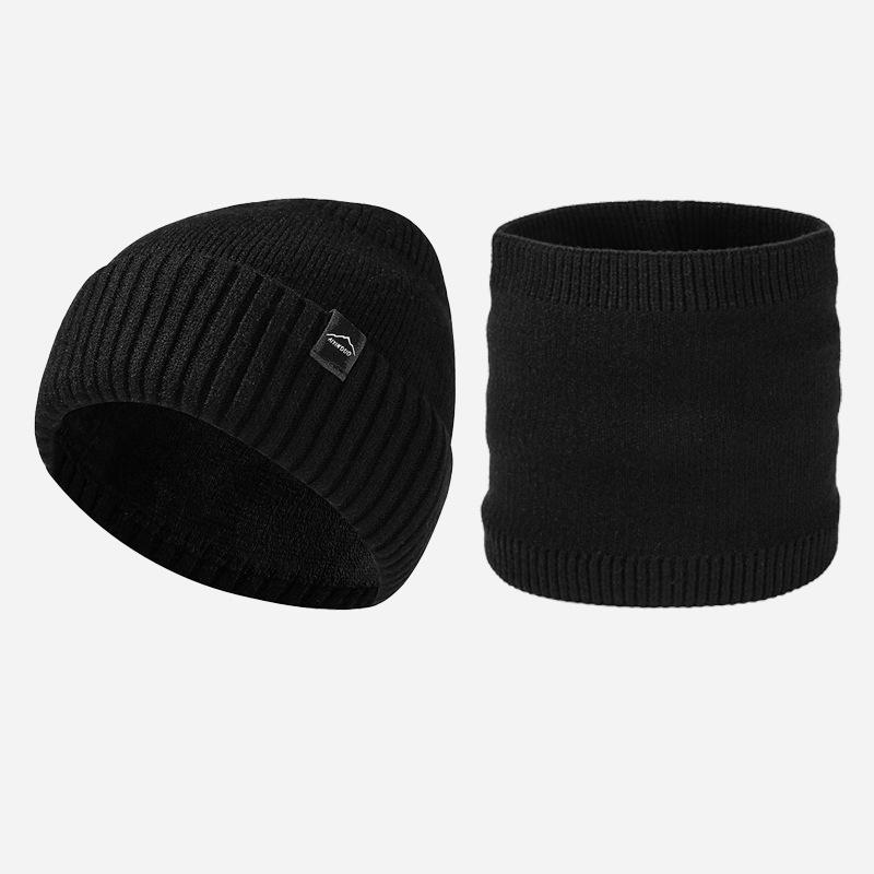 Knitted Hat Scarf Kit Men's Fleece Cold-Proof Warm Wool Hat Big Head Outdoor Hat