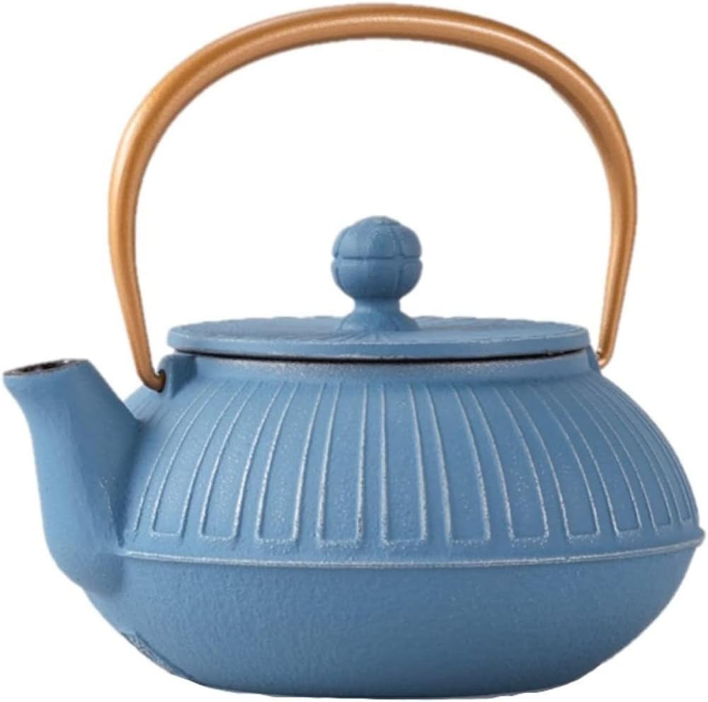 Iwachu Teapot, Type 5, Chrysanthemum Design, Silver/Sky Blue, 0.65L, Enameled Interior, Nanbu Ironware, 44350