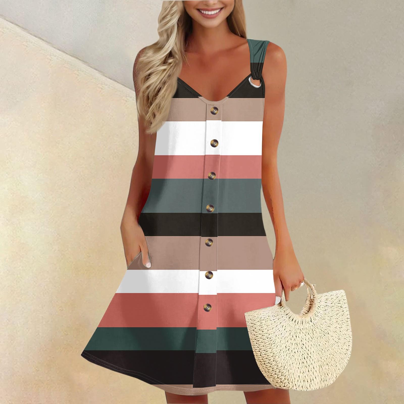 

Женское летнее платье с карманом без рукавов весенний сарафан с полосатым принтом XXL