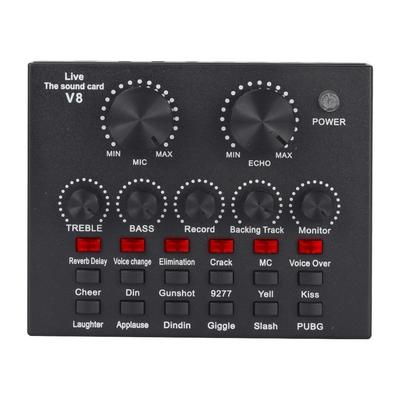 Audio Mixer V8 Sound Card Studio Record Karaoke Recording Mic Sound Card Portable Black External Sound Card Mobile Record