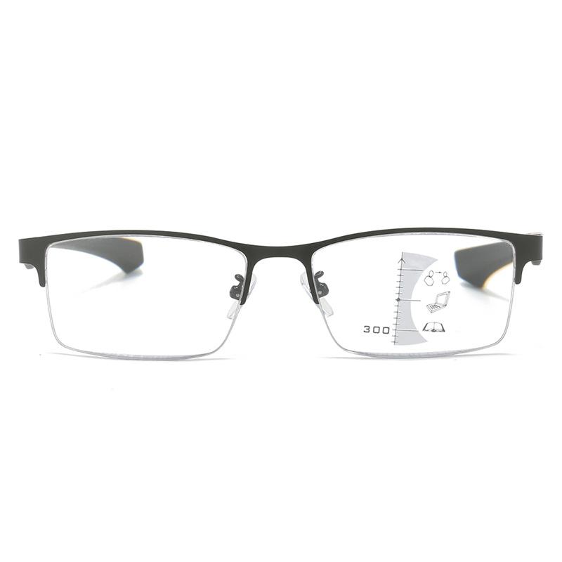 Men'S Metal Half Frame Progressive Multifocal Presbyopia Glasses Square Large Frame Anti-Blue Light Business Reading Glasses
