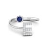 Capital E Initial Letter Blue Sapphire Adjustable Front Open 925 Sterling Silver Women Ring