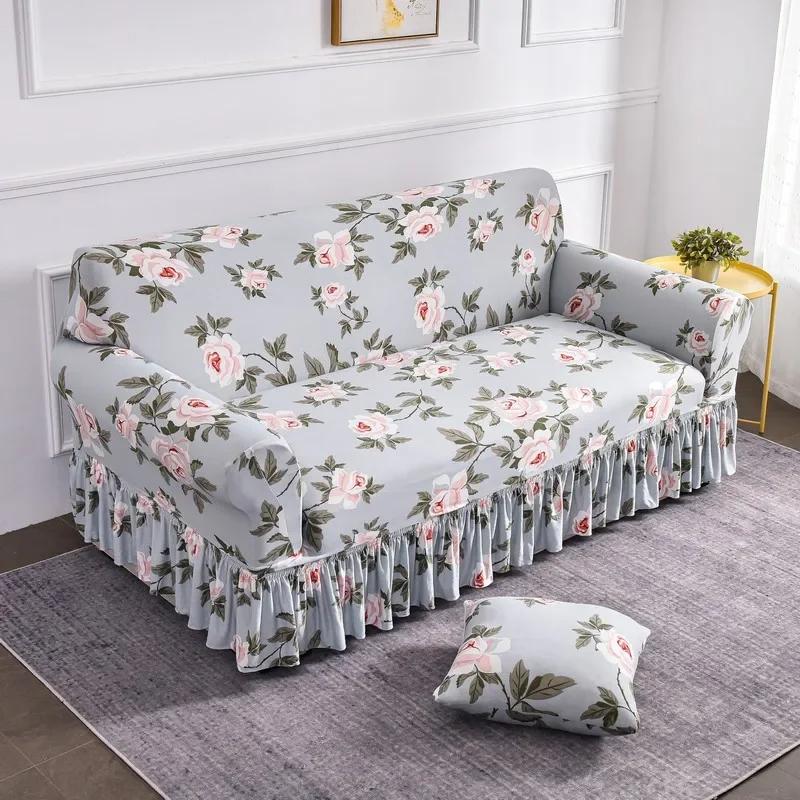 1 2 3 4 Seater Nordic Flowers Stretch Sofa Covers Elastic Spandex Sofas Skirt Cover for Living Room Universal Couch Slipcovers