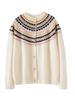 Ethnic Jacquard Round Neck Knit Cardigan - Women's Casual Sweater Top (2025)