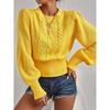 Solid Color Knitted Sweater Women's Round Neck Pullover Lantern Sleeve Top