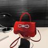 PU Leather Alligator Pattern Small Square Handbag Bow Design Women's Solid Color Fashion Shoulder Crossbody Bag AVE